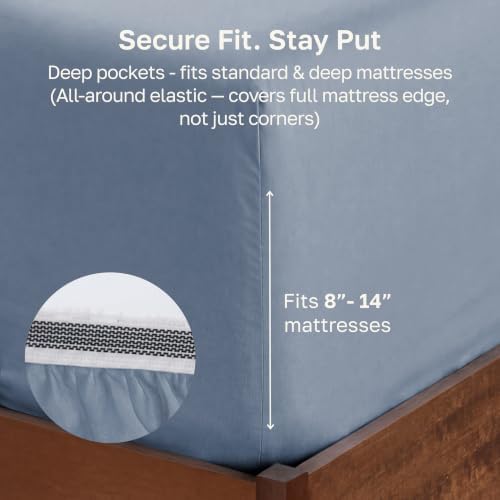 California Design Den 100% Organic Cotton Twin Bed Fitted Sheet, Blue - Image 4
