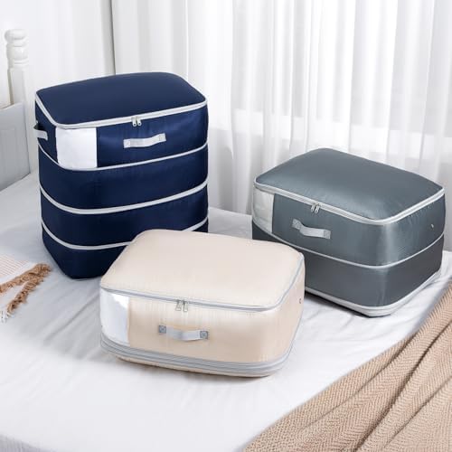 Comforter Storage Bag - 130L Large Capacity Blanket Storage Bags 4-Layer Ultra Space Saving Self Compression Organizer, Washable Compression Bags for Storage Comforter Blanket, 4-Pack, Beige - Image 5