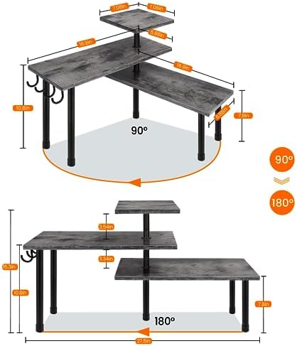 Homode Kitchen Countertop Organizer, 3 Tier Corner Shelf Bathroom Counter Organizer, Wooden Counter Shelf Stand Space Saver, Easy Assembly, Rustic Grey - Image 2