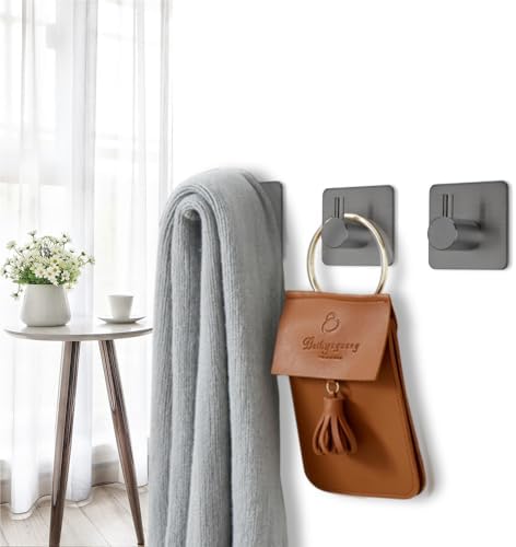 Fotosnow Adhesive Hooks Towel Hanger Wall Hooks for Hanging Coat, Hat,Towel Robe Hook Rack Wall Mount Waterproof Stainless Steel- Bathroom and Bedroom Gray 4-Packs - Image 5