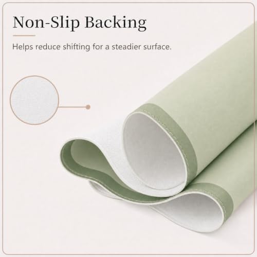 Scalloped Desk Mat, 23.6" x 11.8" Large Cute Sage Green Aesthetic Desk Accessories, PU Leather Computer Laptop Desk Mouse Keyboard Pad, Desk Writing Mat for Vanity/Work/Home Decor - Image 6