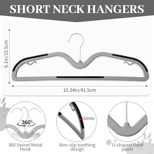 LemonRoad 50 Pack Short Neck Hangers Plastic Non-Slip, Black Gray - Image 2