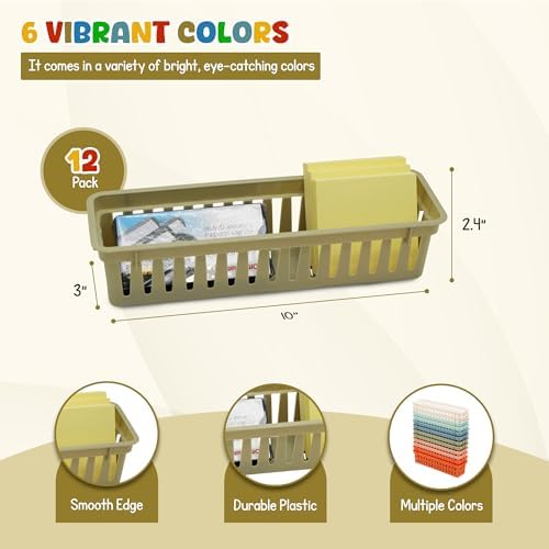 4E's Novelty 12 Pack Pencil Holder for Kids Desk, Boho Plastic Pen Baskets Tray for Organizing Classroom, Caddy Bins for Students Desk Elementary Teacher Classroom Organization and Storage Supplies - Image 4