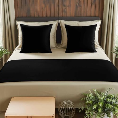 Bed Runner for Queen Size Bed, Black Decorative Beds Runners and 2 Matching Pillow Covers Set, Pure Black Beds Scarf Throw for Foot of Bedding Set for Hotel/Bedroom - Image 2