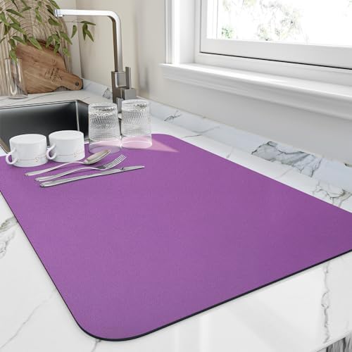 HotLive Dish Drying Mat for Kitchen Counter, Heat Resistant Drainer Mats with Non-slip Rubber Backed, Hide Stain Kitchen Super Absorbent Draining Mat, Easy to Clean Dish Rack Pad, Purple 18"x28" by HotLive