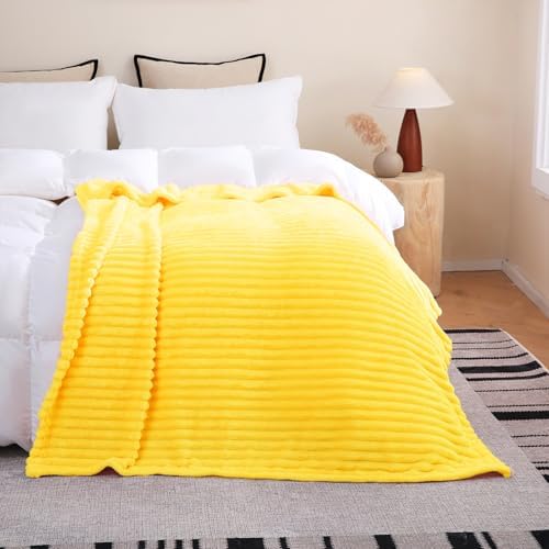 Bright Yellow Fleece Throw Blanket 108”×90” for Couch Sofa Livingroom - Image 2