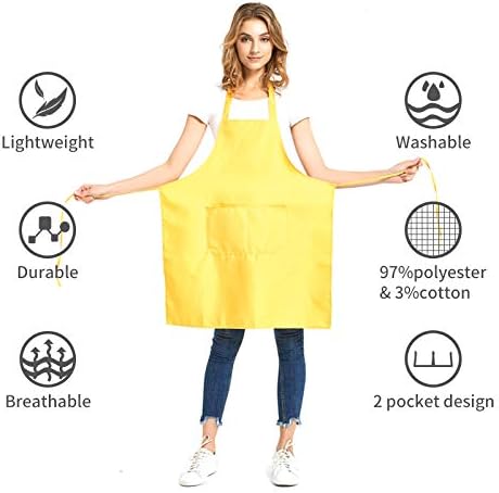 DUSKCOVE 12 Pack Plain Bib Aprons with 2 Pockets - Yellow Unisex Commercial Apron Bulk for Kitchen Cooking Restaurant BBQ Painting Crafting - Image 3