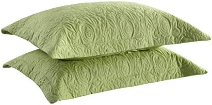 MarCielo 2-Piece Embroidered Pillow Shams, King Decorative Microfiber Pillow Covers Set, King Size (Green) by MarCielo