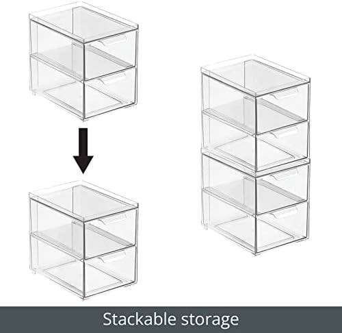 mDesign Stackable Storage Containers Box with 2 Pull-Out Drawers - Stacking Plastic Drawer Bins for Kitchen Pantry and Cupboard, Cabinet, Counter, Island and Tables - Lumiere Collection - Clear - Image 4