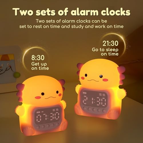 Yiliaw Axolotl Alarm Clock with Night Light for Kids, Bedroom Clocks, Pink - Image 4