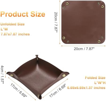 HARFINGTON 4pcs PU Leather Valet Tray Unisex Folding Small Catchall Tray Portable Entryway Table Tray Nightstand Bedside Desk Tray for Key Wallet Watch Coin Jewelry Dice, Dark Brown - Image 2