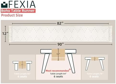 FEXIA Boho Table Runner for Home Decor 12x90 Rustic Macrame Decoration - Image 2