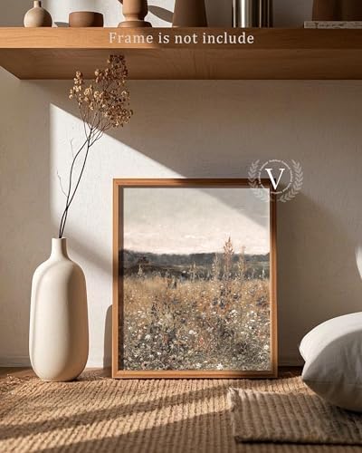 Wildflower Field Landscape Vintage Canvas Wall Art, Vertical Country Landscape Print for Home Decor, Farmhouse Muted Paintings Art Picture Aesthetic for Bedroom Bathroom Living Room Office Decor (8" x 10"-UNFRAMED) - Image 2