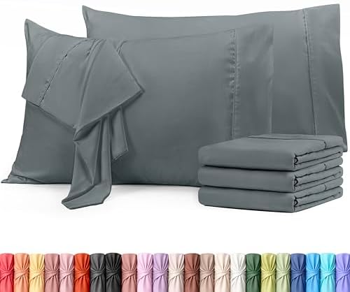 Pillow Covers Queen Size Set of 6, Soft and Comfy Pillow Cases, Grey by UTOPIABEDDING