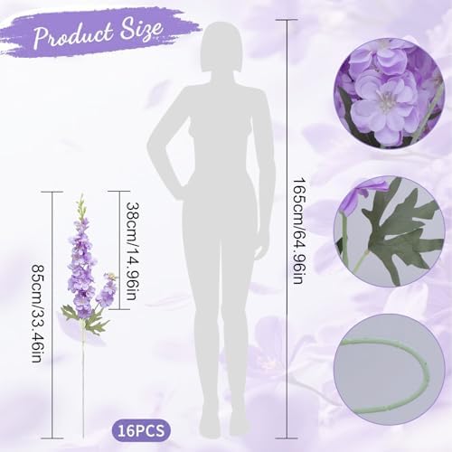 16Pcs Purple Delphinium Artificial Flowers 33.5'' Long Stem Larkspur Flower - Image 3