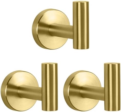 NearMoon Bath Towel Hooks- SUS 304 Stainless Steel Robe Hook Holder, Heavy Duty Coat Hook for Bathroom Livingroom Hotel Kitchen Garage, Wall Mounted (Brushed Gold, 3 Pack) by NearMoon