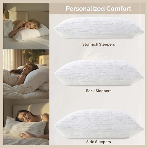 Clara Clark Memory Foam Pillows 2 Pack, Queen Size Bed Pillows for Sleeping, Adjustable Pillow Shredded Memory Foam Filling for Back Stomach & Side Sleeper, CertiPUR-US, Washable Bamboo Rayon Cover - Image 3