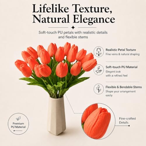 Mandy's 20pcs Artificial Dark Orange Tulips - Image 2