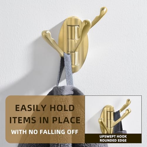Angle Simple Swivel Towel Hook Brushed Dark Gold, Bathroom Hook 2 Pack - Image 4