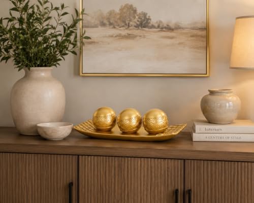 Gold Decorative Orbs with Tray Set, 3Pcs Resin Decorative Balls with Tray, Modern Accent Sphere for Coffee Table, Dining Table, Living Room, Entryway - Image 5