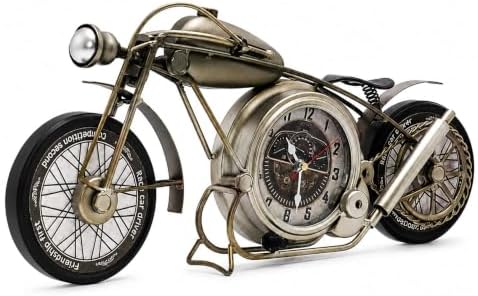 YOUKI Motorcycle Table Clock Non Ticking Quartz Movement Battery Operated, Kids Room Decor,Wall Clocks Decorative Living Room Bedroom,16.9 * 1.5 * 7.5 Inches,Silvery by YOUKI