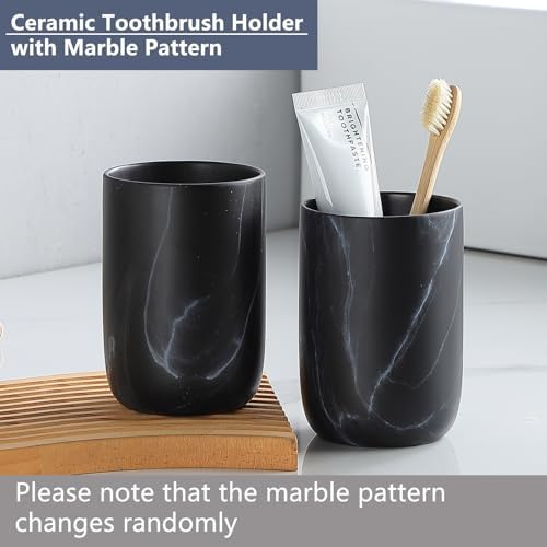 Black Marble Toothbrush Holder - Ceramic Toothbrush Holders for Bathrooms Toothbrush Toothpaste Holders Set, Black Bathroom Tumbler Cups Reusable Toothbrush Mouthwash Cup, Bathroom Counter Organizer. - Image 3