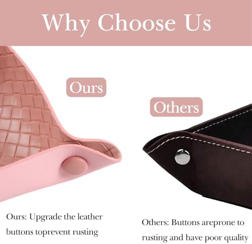 KINIVA 2 Pack PU Leather Jewelry Valet Tray for Men Women,Small Key Bowl for Entryway Table,Portable Travel Catchall Dice Tray (Square-Pink-2pcs) - Image 3