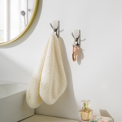 10 Pack Self Adhesive Towel Hooks: Extra Strong 13LB, Stainless Hook for Hanging Loofah, Towels, Coat, Bath Robe Bathroom Shower, Brushed Nickel - Image 6