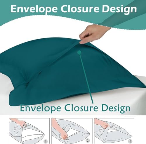 2 Pack Euro Pillow Shams 26x26 – 600 Thread Count 100% Organic Cotton Teal Square Pillow Covers with 2 Inch Flange, Soft & Smooth Premium Hotel-Quality Pillowcases Set of 2 - Image 4