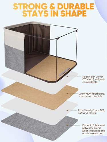 BALEINE 4 Pack Fabric Closet Storage Bins for Shelves, Linen Closet Organizers and Storage, Decorative Baskets for Organizing, Shelf, Clothes, Home, Office (Grey, 17''x13''x10.5'') - Image 3