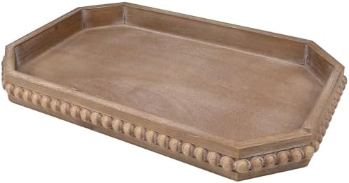 Hrastany Wood Rustic Serving Tray with Beads, Farmhouse Brown Decorative Tray for Table Centerpiece, Christmas Wedding Halloween Home Decor by Hrastany