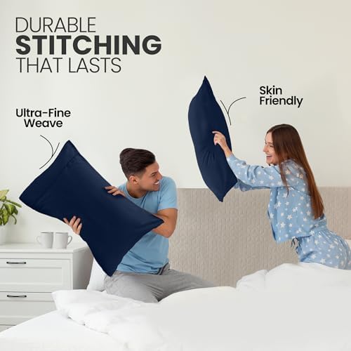 Pillow Covers King Size Set of 12, Soft and Comfy Pillow Cases, Navy - Image 4