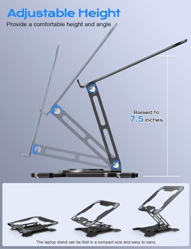 JCZT 360° Rotating Laptop Stand for Desk, Metal Foldable Laptop Riser,Black - Image 4