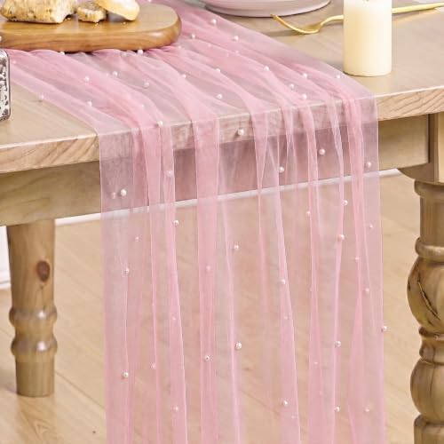 Artoid Mode Pearl Pastel Pink Gauze Table Runner 10FT Home Decor by ArtoidMode