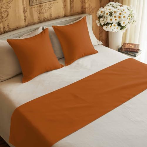 Brown Orange Bed Runners for Queen Size Beds Fall Solid Bed Scarf Matching Decorative Throw Pillow Covers Thanksgiving Farmhouse Hotel Beds End Blanket Towel Soft Bedspread Protection for Home Bedroom - Image 6