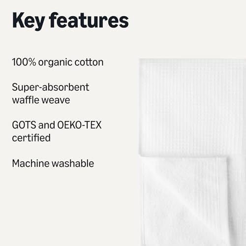 Amazon Basics Organic Cotton Waffle Weave Kitchen Dish Towels, Ultra Absorbent, Quick Drying, Lint-Free, 15 x 25 inches, 6-Pack - Image 2