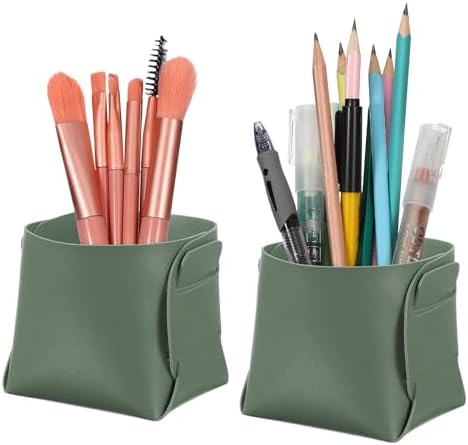 PATIKIL 2Pack Leather Desk Organizer, Leather Pencil Pen Holder Jewelry Valet Tray Hair Accessories Organizer for Bedroom Drawer Office Key Wallet Watch Pen Pencil Glasses, Dark Green by PATIKIL