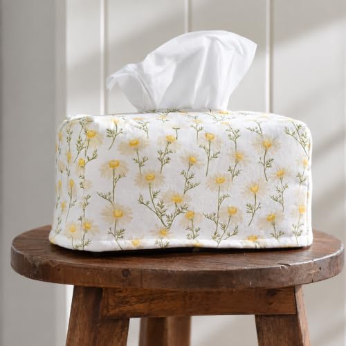 Rectangle Cotton Tissue Box Cover, Chamomile Floral Design, Made in Korea by Invisioncorp
