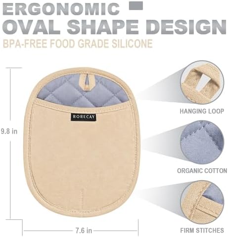 RORECAY 2-Pack Silicone Pot Holders for Kitchen, Hot Pad with Pocket, Beige - Image 5