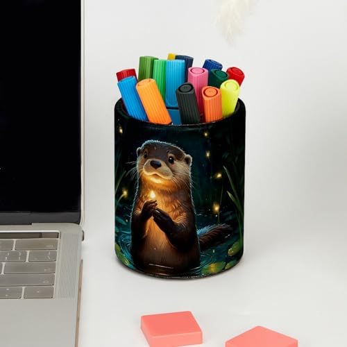 Vcedizo Pen Holder for Desk, Cute Otter Makeup Brush Holder Pencil Cup Desk Accessories Storage Organizer Desktop Stationery Organizer for Office School Home - Image 5