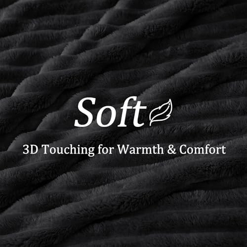 BEDELITE Ribbed Fleece Throw Blanket for Couch, Black, 50"x70" - Image 4