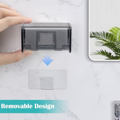 Toothbrush Holders Wall Mounted with Cover (1, Transparent Black) - Image 4