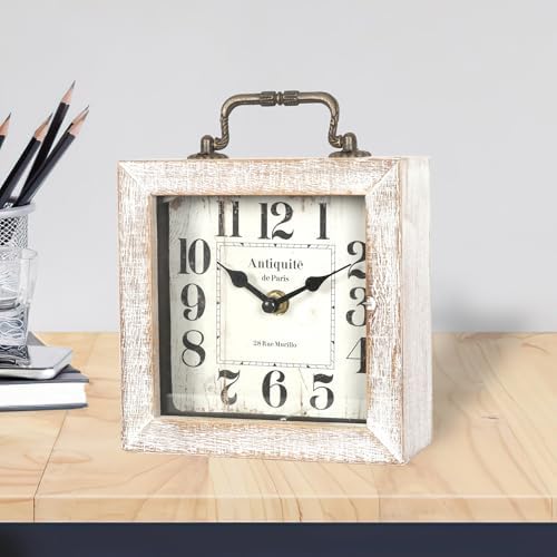 Retro Desk Clock, White Vintage Wooden Table Clock, - Image 4