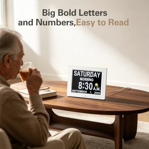 JALL 8" Large Digital Calendar Day Clock for Seniors 2026 - Easy to Read Alzheimer's Dementia Memory Loss Clock for Elderly with IPS Wide Angle，Day & Date, 12 Custom Alarms & Auto-Dimming, Black - Image 2