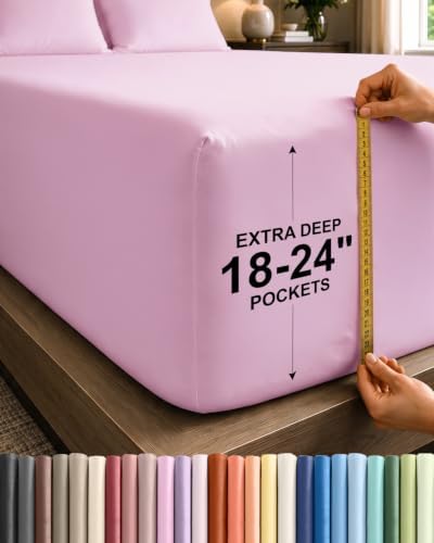 CGK Extra Deep Flex Top Split Head King Fitted Sheet Only - Light Pink by CGKUnlimited
