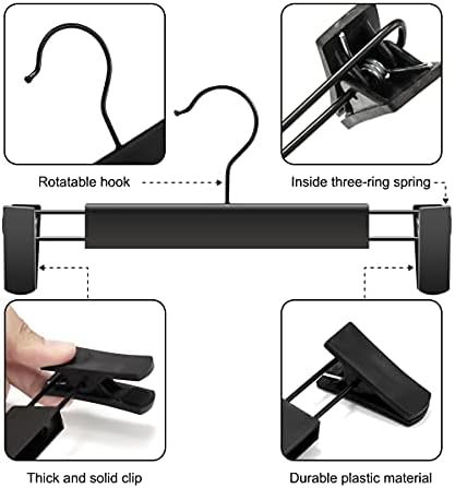 GUANJUNE Clothes Pants Hangers, Space-Saving Skirt Holders with 360 ° Swivel Hooks, Adjustable Clips, Trouser Hangers, Clothes Coat Garment Jeans Hangers (20 Pack, Black) - Image 2