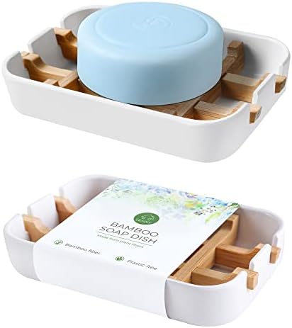 Bamboo Soap Holder for Bar Soap - White Bathroom Soap Dish, Shower & Sink Use by Leadiy