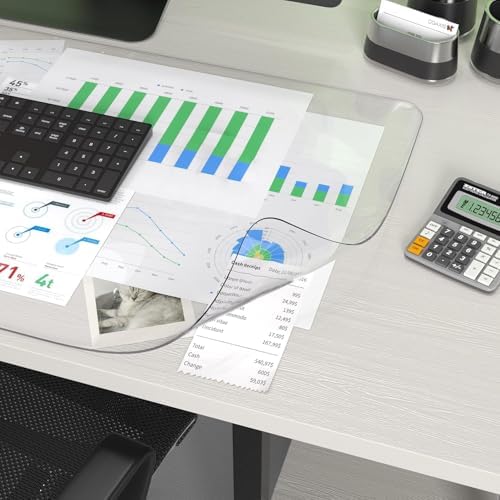 Oterri Clear Writing Desk Pad, 47.2’’x16.9” Heat Resistant Waterproof PVC Round Edge Durable Desk Protect Mat, Anti-Static Writing Mat Table Protector by Oterri