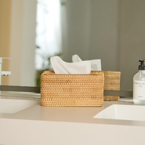 Rattan Tissue Box Cover, Rectangle Wicker Tissue Box Holder, Boho Tissue Box Cover for Living Room, Bathroom, Kitchen, Bedroom, 10.2 x 6.2 x 5.3 inch, Natural - Image 5