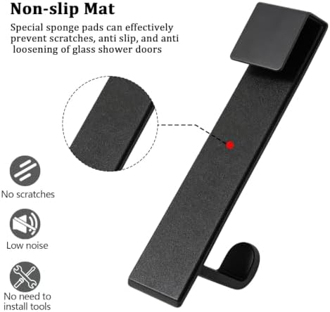 2 Pack Shower Door Hooks, 7 Inch Extended Over Door Towel Hooks for Bathroom Frameless Glass Shower Door, No Drill Stainless Steel Heavy Duty L Shape Hooks (Black, Fits 3/8" Thick Door) - Image 2